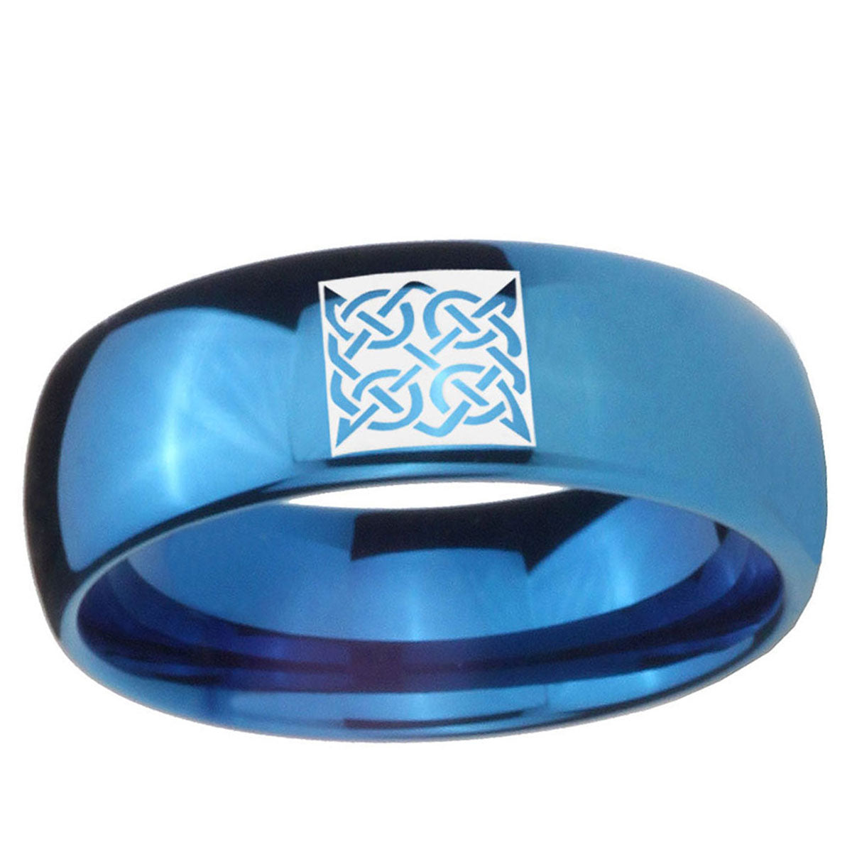 5MMCeltic Design Dome Blue Tungsten Carbide Personalized Ring