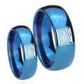 Celtic Design Dome Blue Tungsten Promise Ring Set