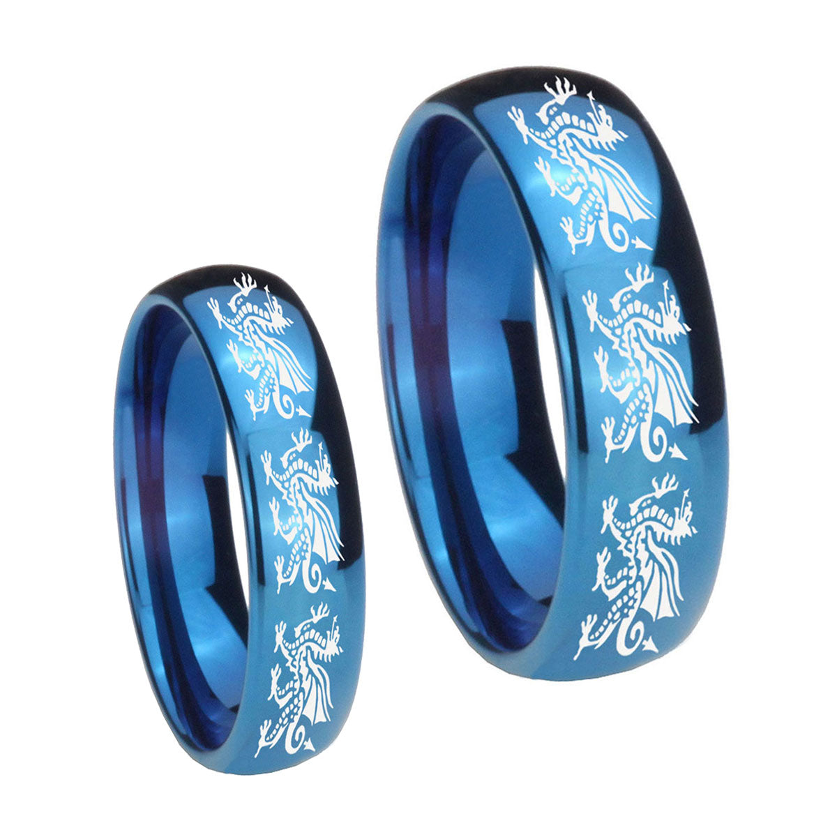 Multiple Dragon Dome Blue Tungsten Engagement Ring Set