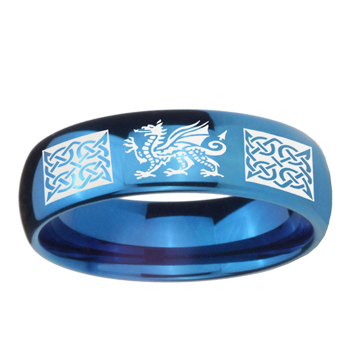 5MMMultiple Dragon Celtic Dome Blue Tungsten Men Ring Personalized