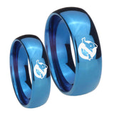 Bride and Groom Ghostbusters Dome Blue Tungsten Carbide Mens Engagement Ring Set