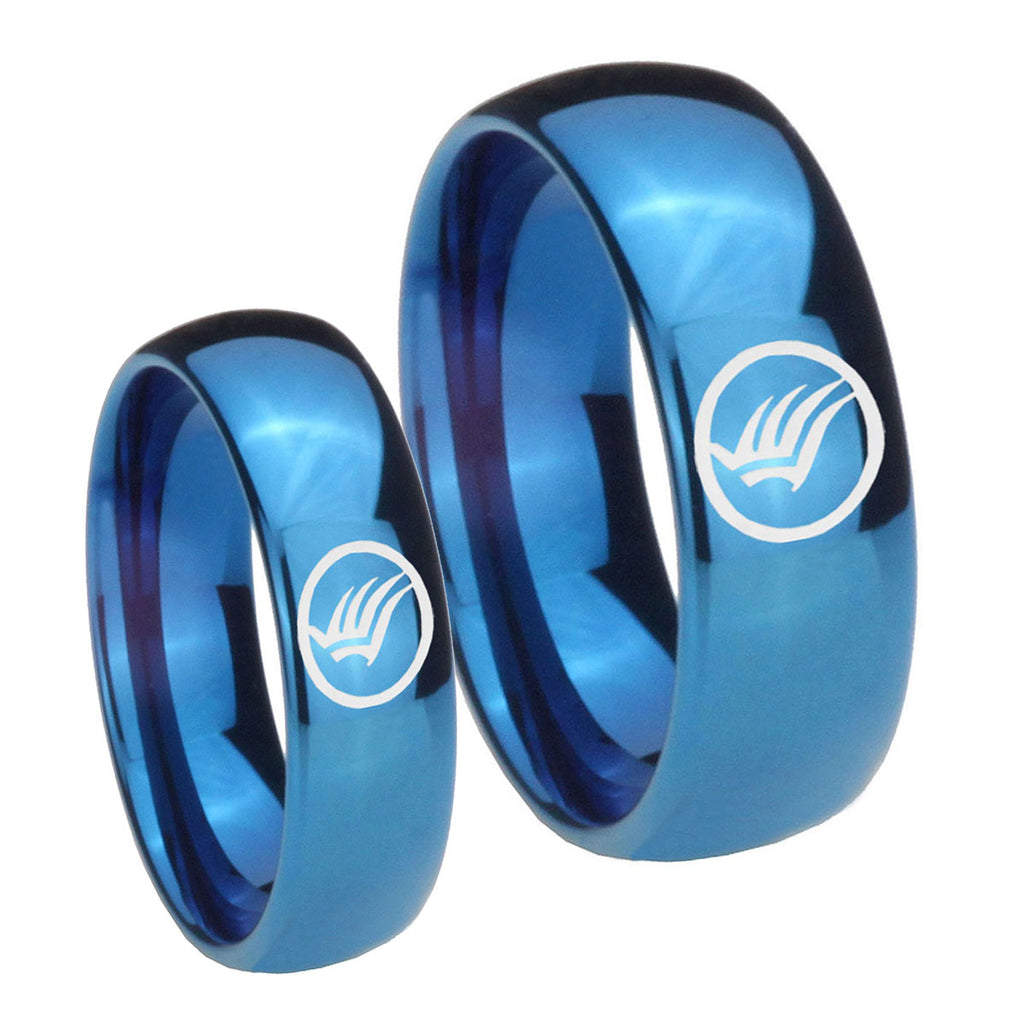 Mirror Blue Dome Mass Effect Tungsten Mens Band Set