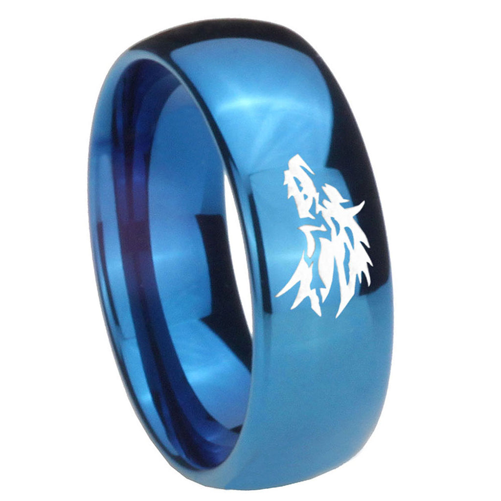 8MM Wolf Dome Blue Tungsten Carbide Mens Engagement Band