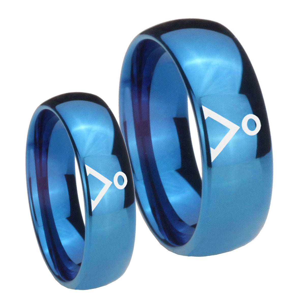 Stargate Dome Blue Tungsten Wedding Set Ring