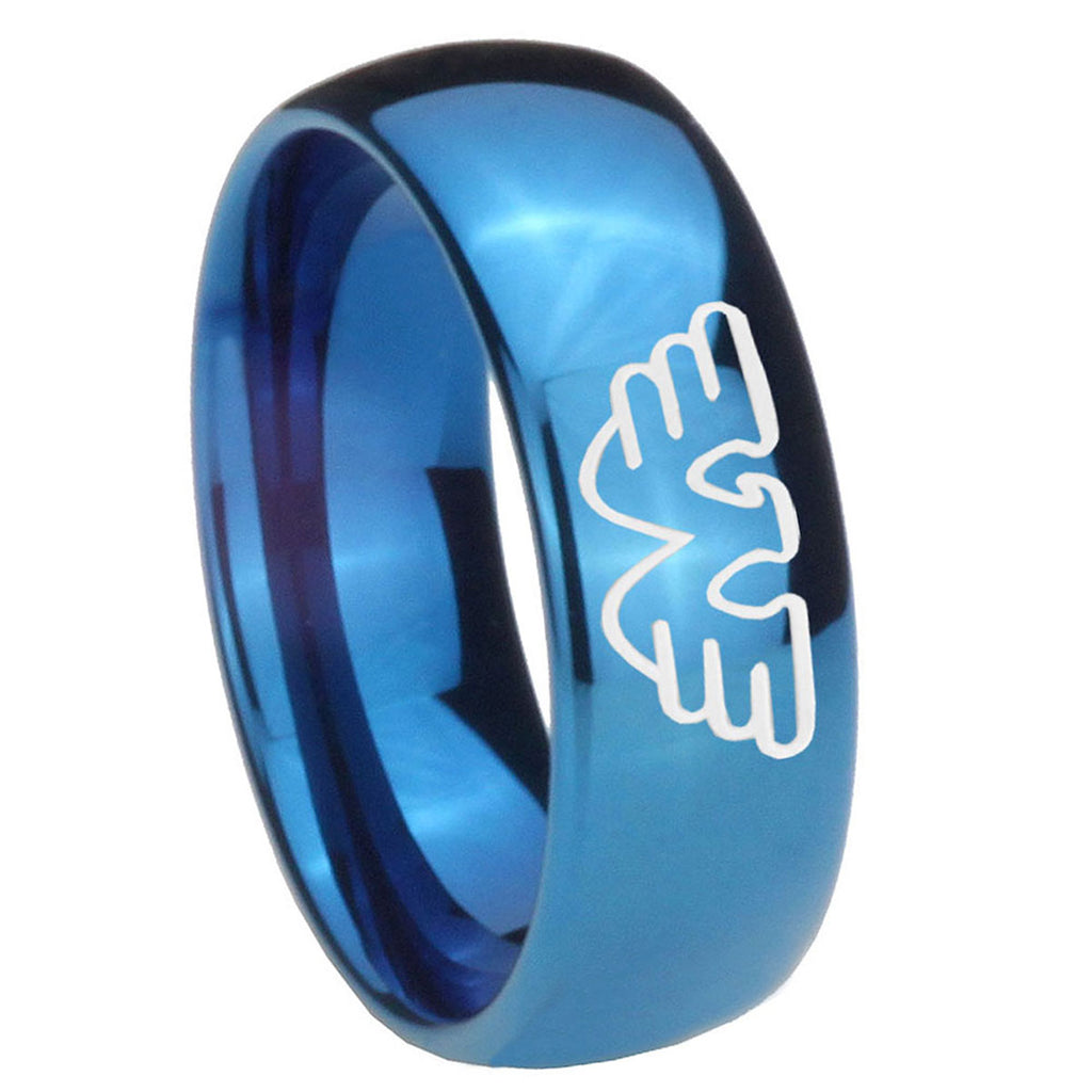 8MM Waylon Jennings Dome Blue Tungsten Mens Engagement Ring