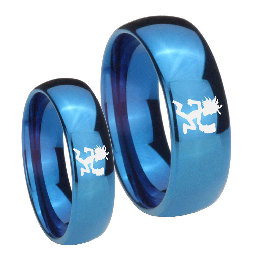 Hatchet Man Dome Blue Tungsten Bridal Set Rings