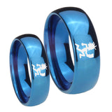 Bride and Groom Hatchet Man Dome Blue Tungsten Carbide Wedding Bands Ring Set