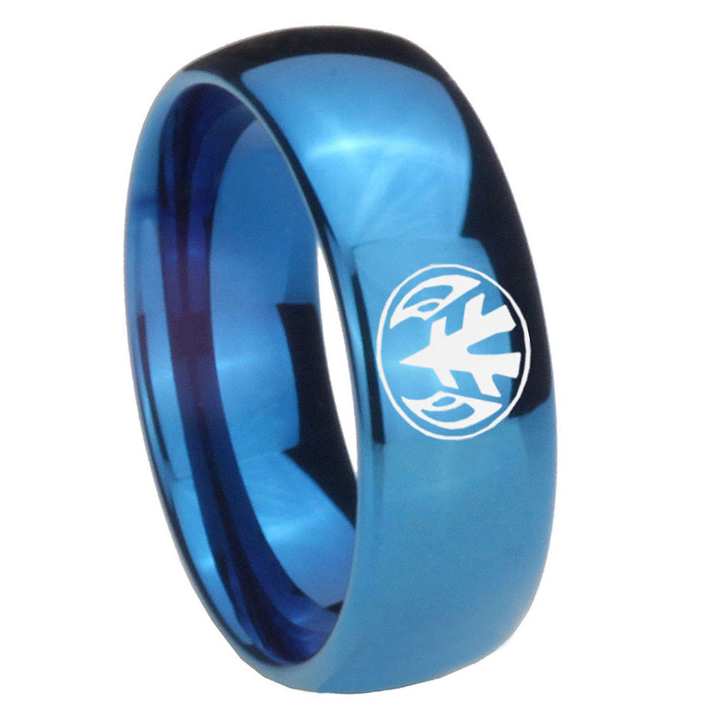 8MM Love Power Rangers Dome Blue Tungsten Wedding Band Mens
