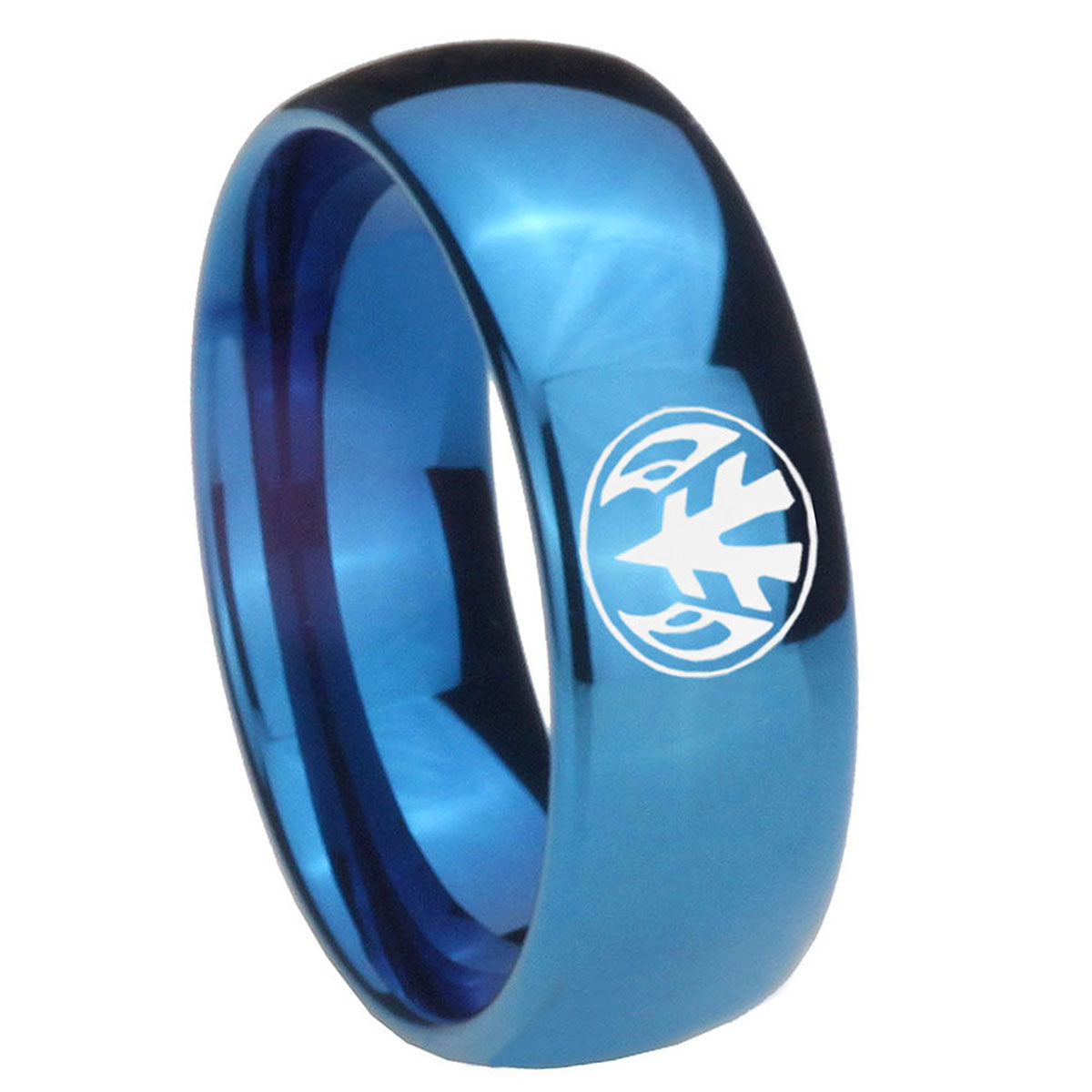 8MM Love Power Rangers Dome Blue Tungsten Wedding Band Mens