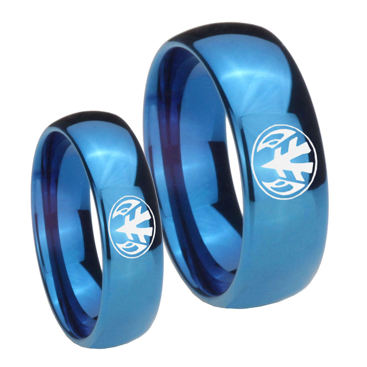Love Power Rangers Dome Blue Tungsten His Hers Ring Set