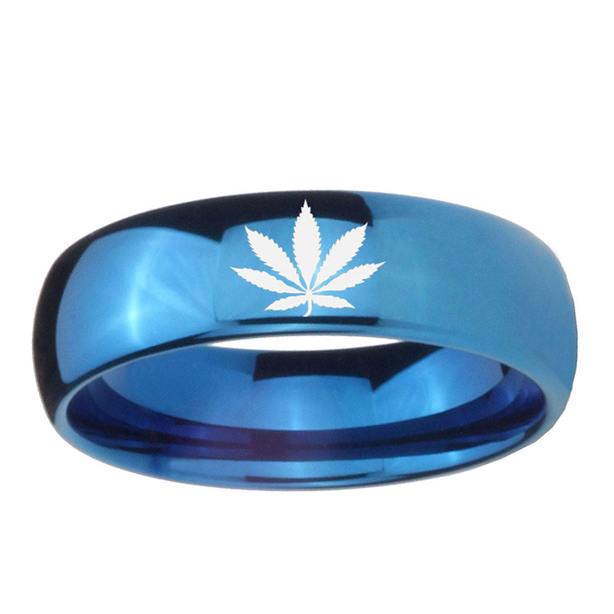 5MMMarijuana Leaf Dome Blue Tungsten Carbide Wedding Band Ring