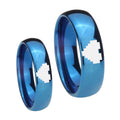 Mirror Blue Dome Zelda Heart Tungsten Engagement Ring Set