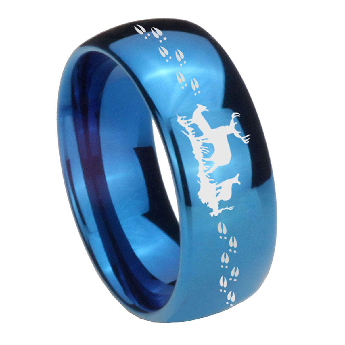8MM Deer Hunting Dome Blue Tungsten Carbide Men's Wedding Band
