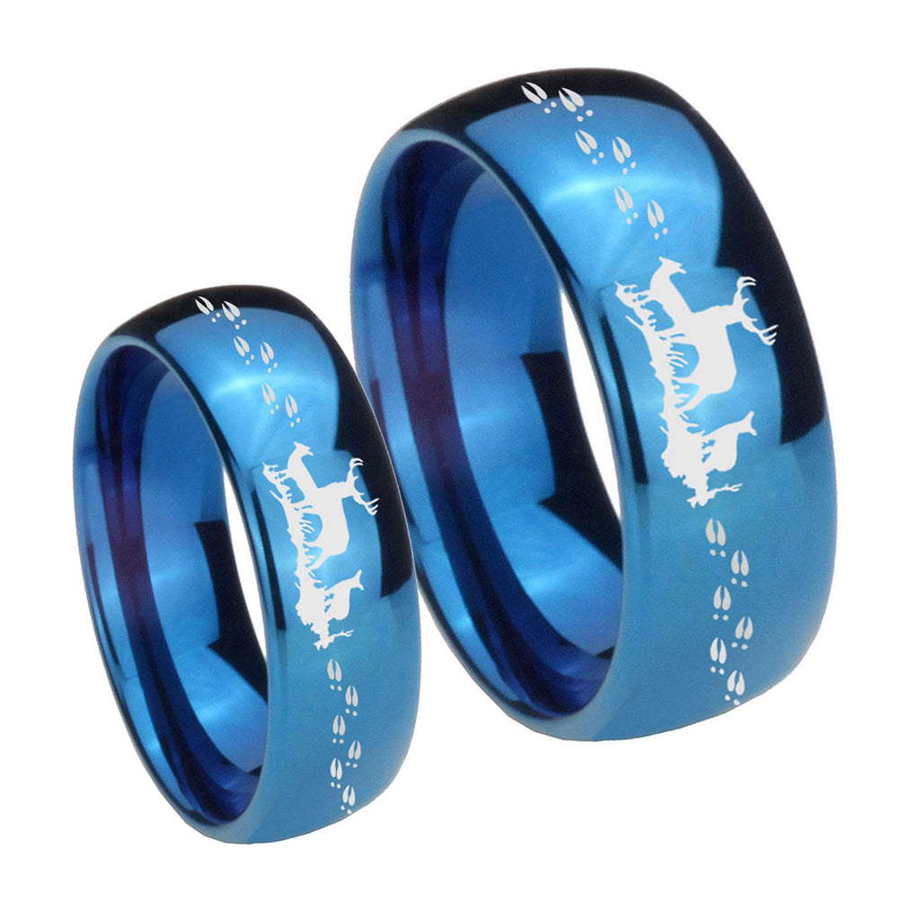 Deer Hunting Dome Blue Tungsten Wedding Set Rings
