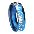8MM Hearts and Crowns Dome Blue Tungsten Mens Wedding Ring