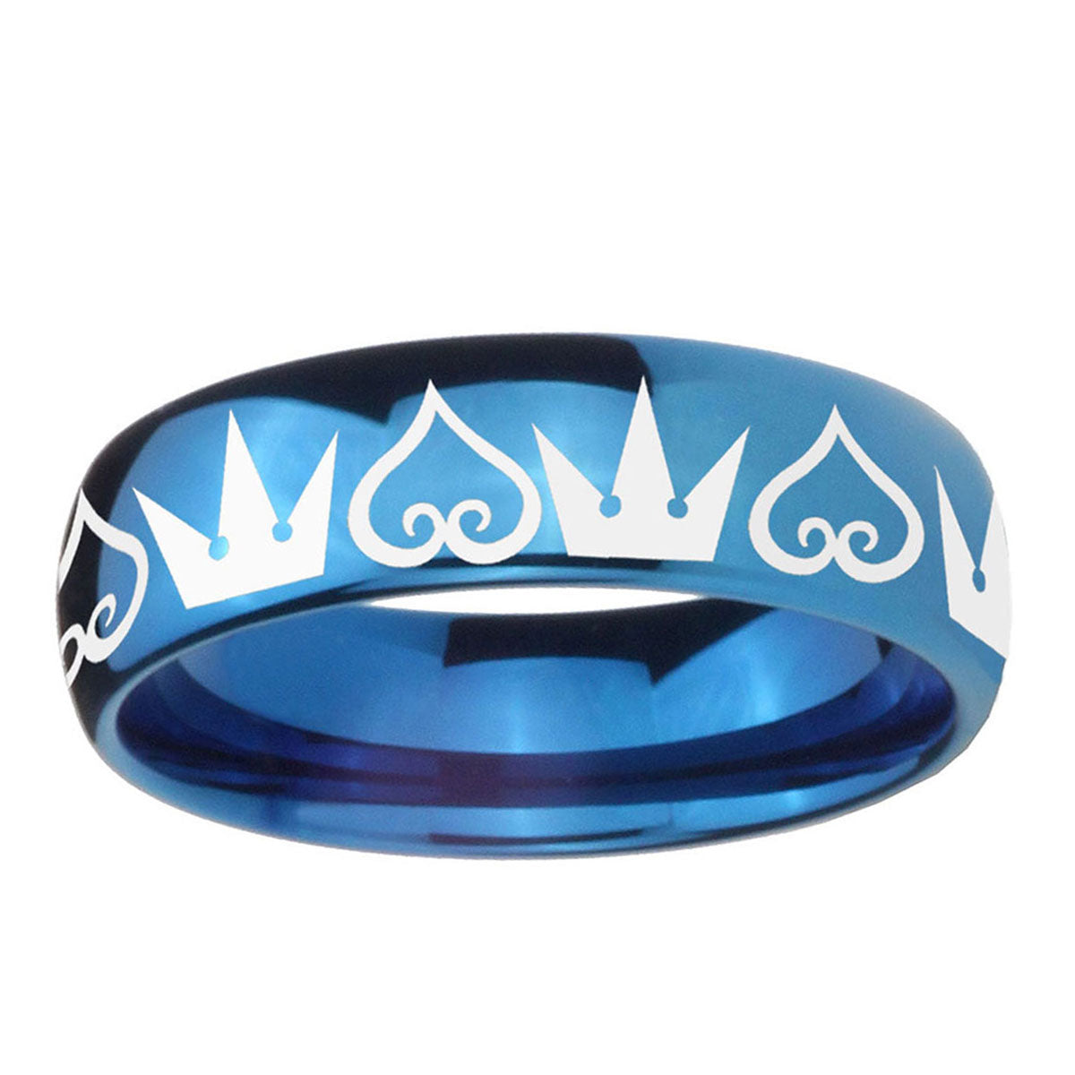5MMHearts and Crowns Dome Blue Tungsten Mens Wedding Ring