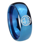 8mm White Lantern Dome Blue Wedding Band For Him