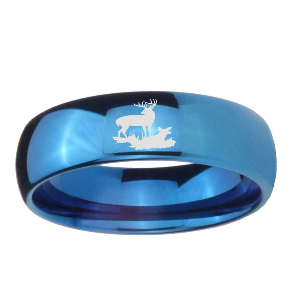 5MMDeer Hunting Dome Blue Tungsten Carbide Wedding Bands Ring