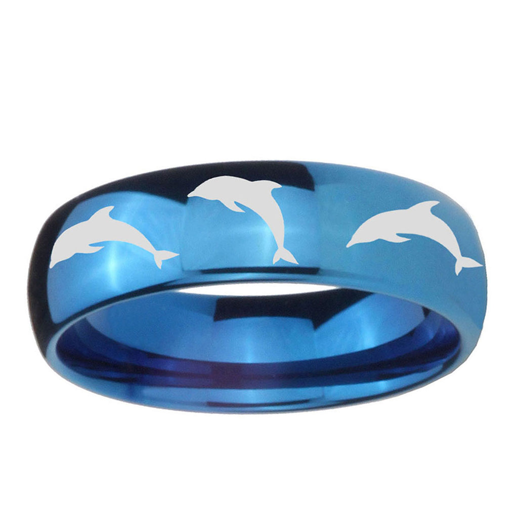 5MMDolphins Dome Blue Tungsten Carbide Wedding Engraving Ring