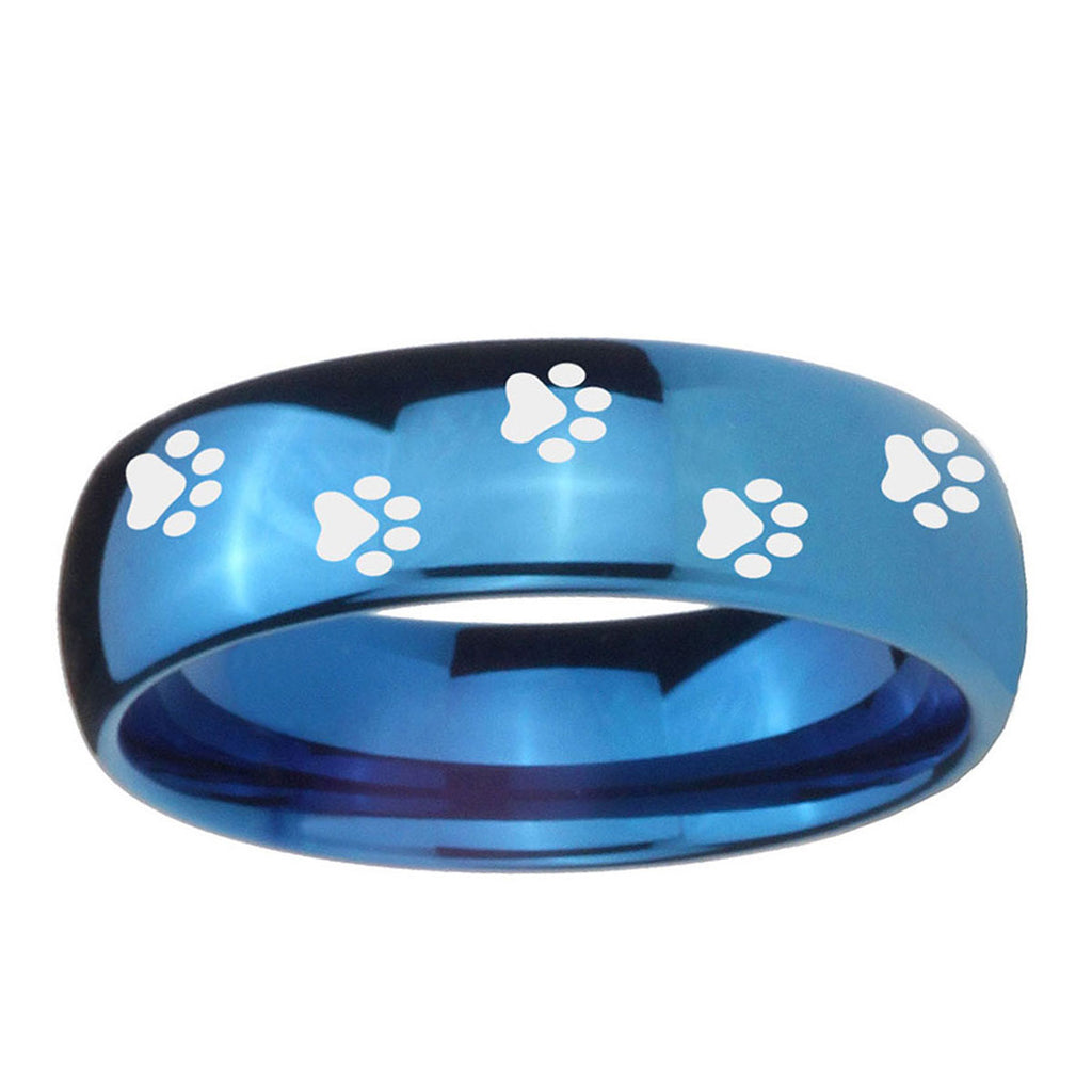 5MMPaw Print Dome Blue Tungsten Carbide Men's Promise Rings