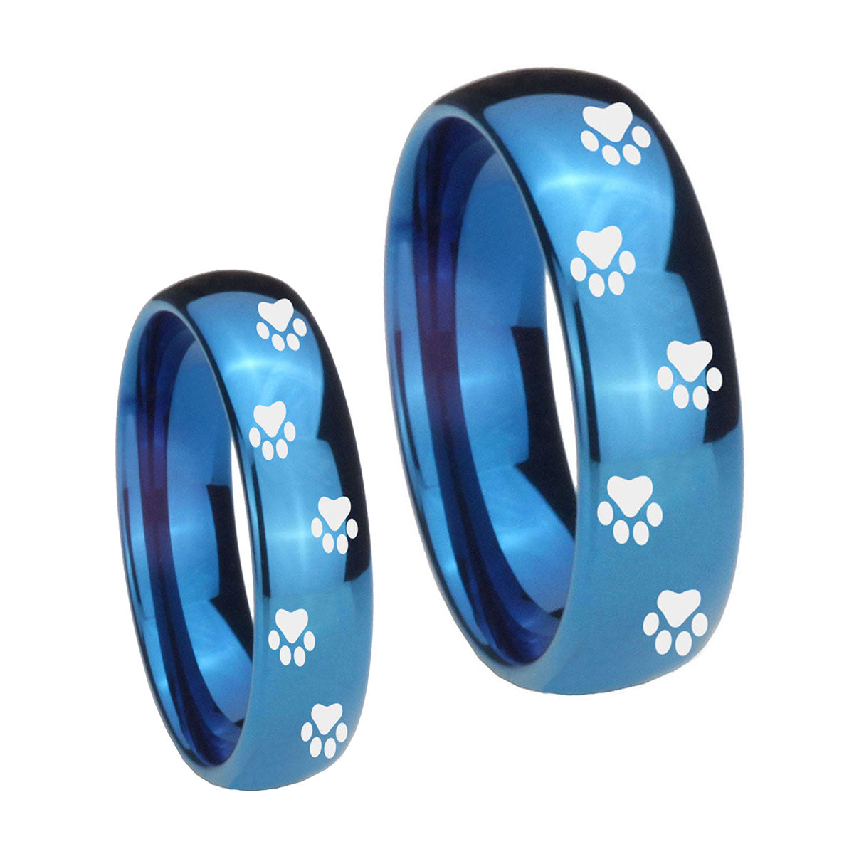 Paw Print Dome Blue Tungsten Engagement Ring Set