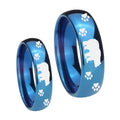 Bear and Paw Dome Blue Tungsten Bridal Set Ring