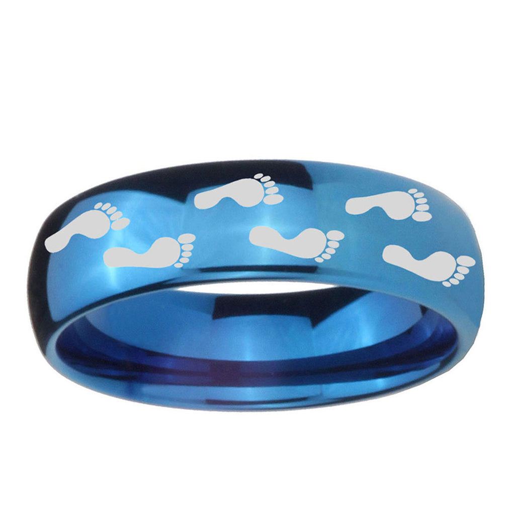 5MMFoot Print Dome Blue Tungsten Wedding Engagement Ring