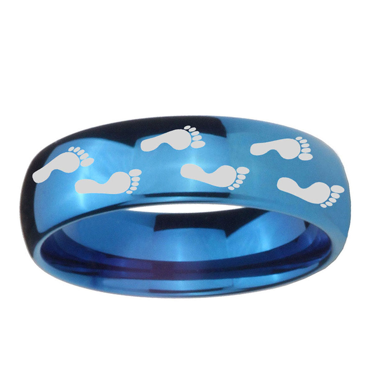 5MMFoot Print Dome Blue Tungsten Wedding Engagement Ring