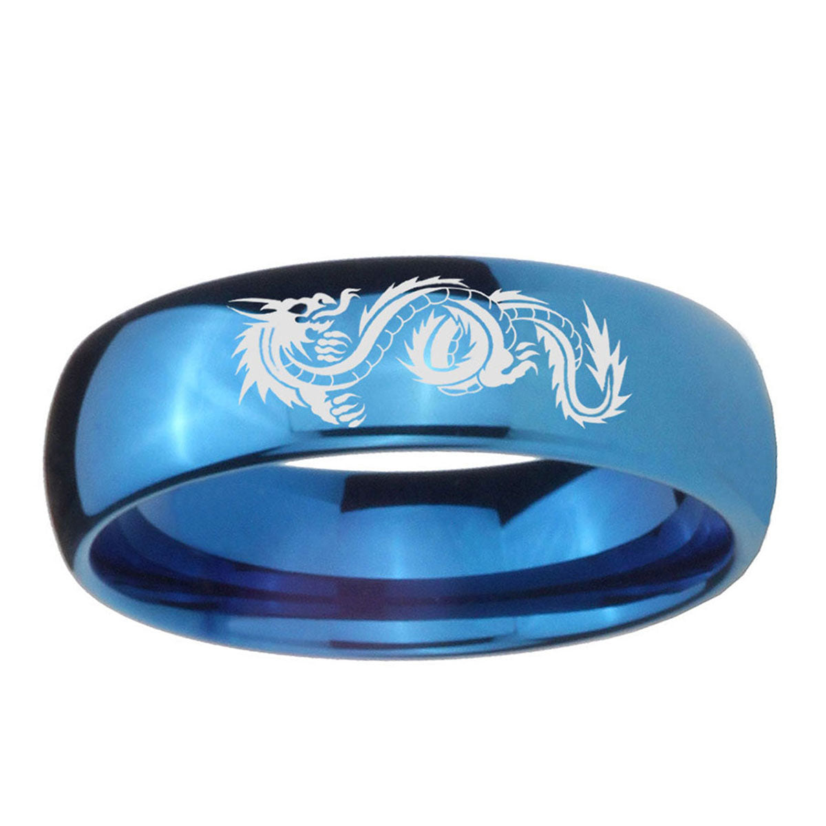 5MMDragon Dome Blue Tungsten Carbide Wedding Band Mens