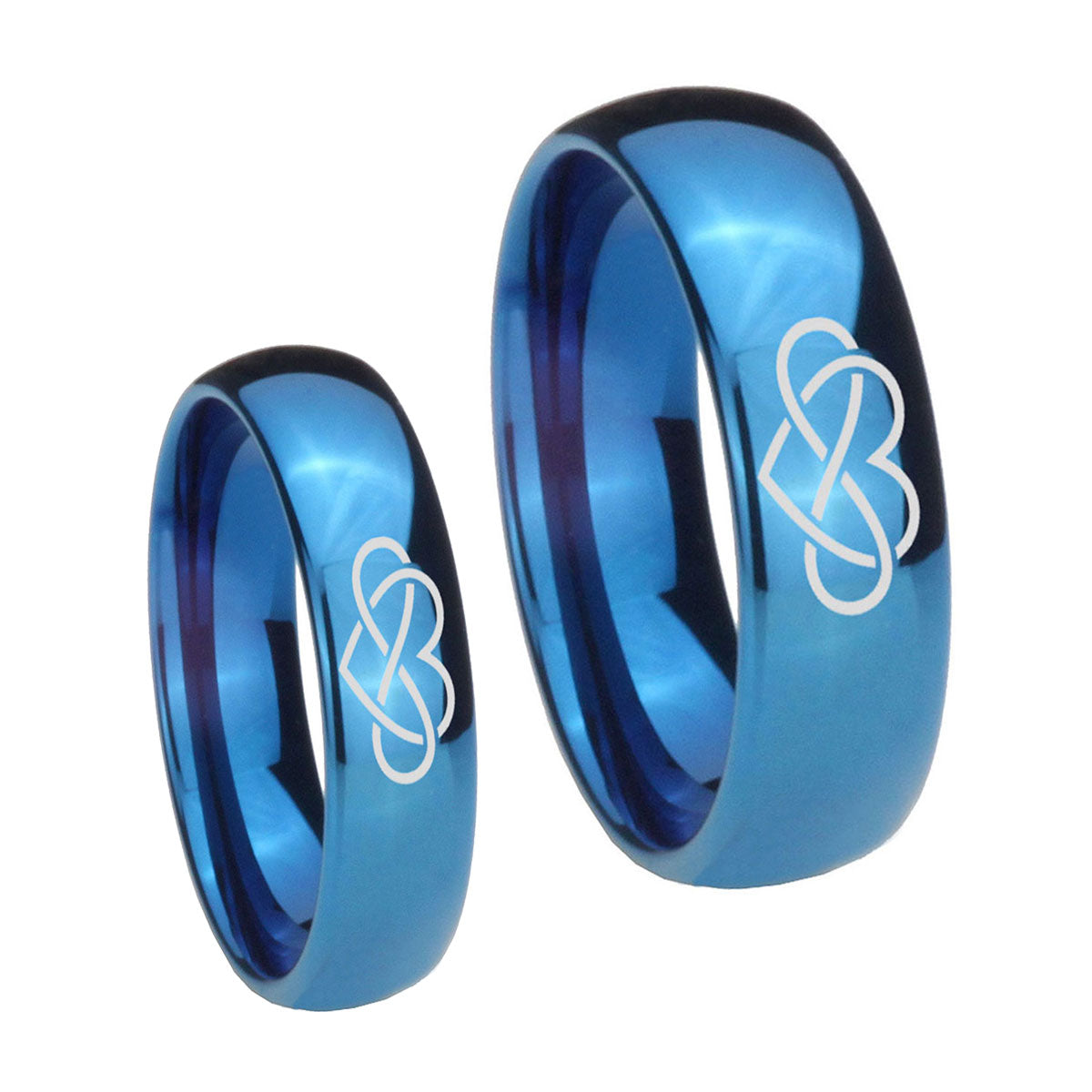Infinity Love Dome Blue Tungsten Bridal Set Ring