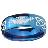 5, 8mm Irish Claddagh Dome Blue Tungsten Carbide Custom Ring for Men