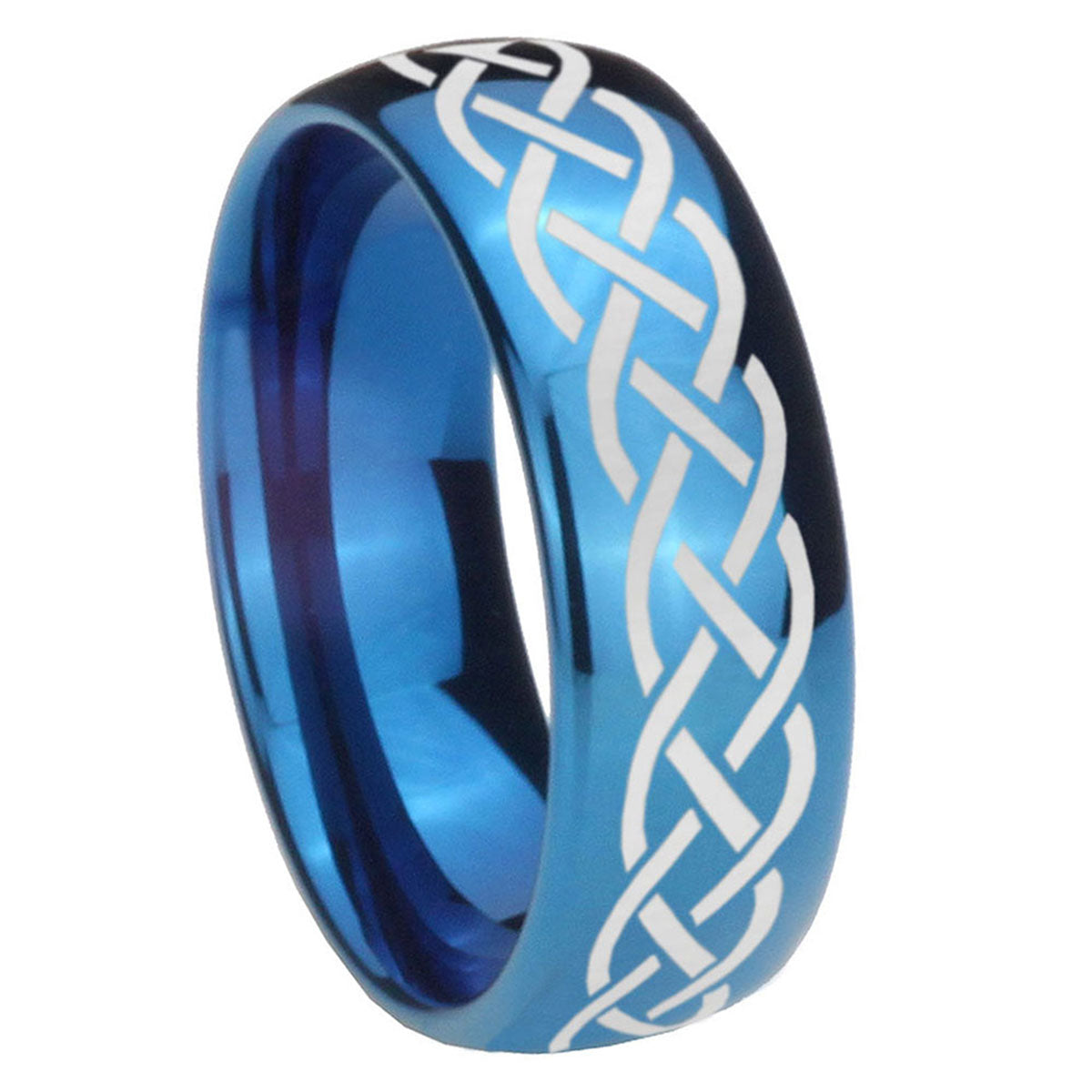 8MM Celtic Knot Dome Blue Tungsten Carbide Men's Wedding Band