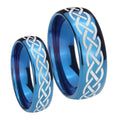 Celtic Knot Dome Blue Tungsten Bridal Band Set