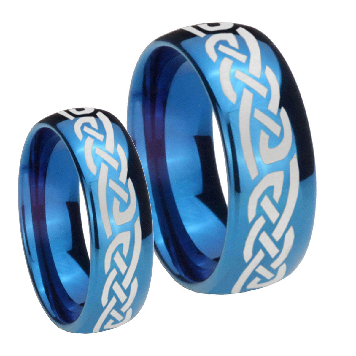 Celtic Knot Infinity Love Dome Blue Tungsten Bridal Ring Sets