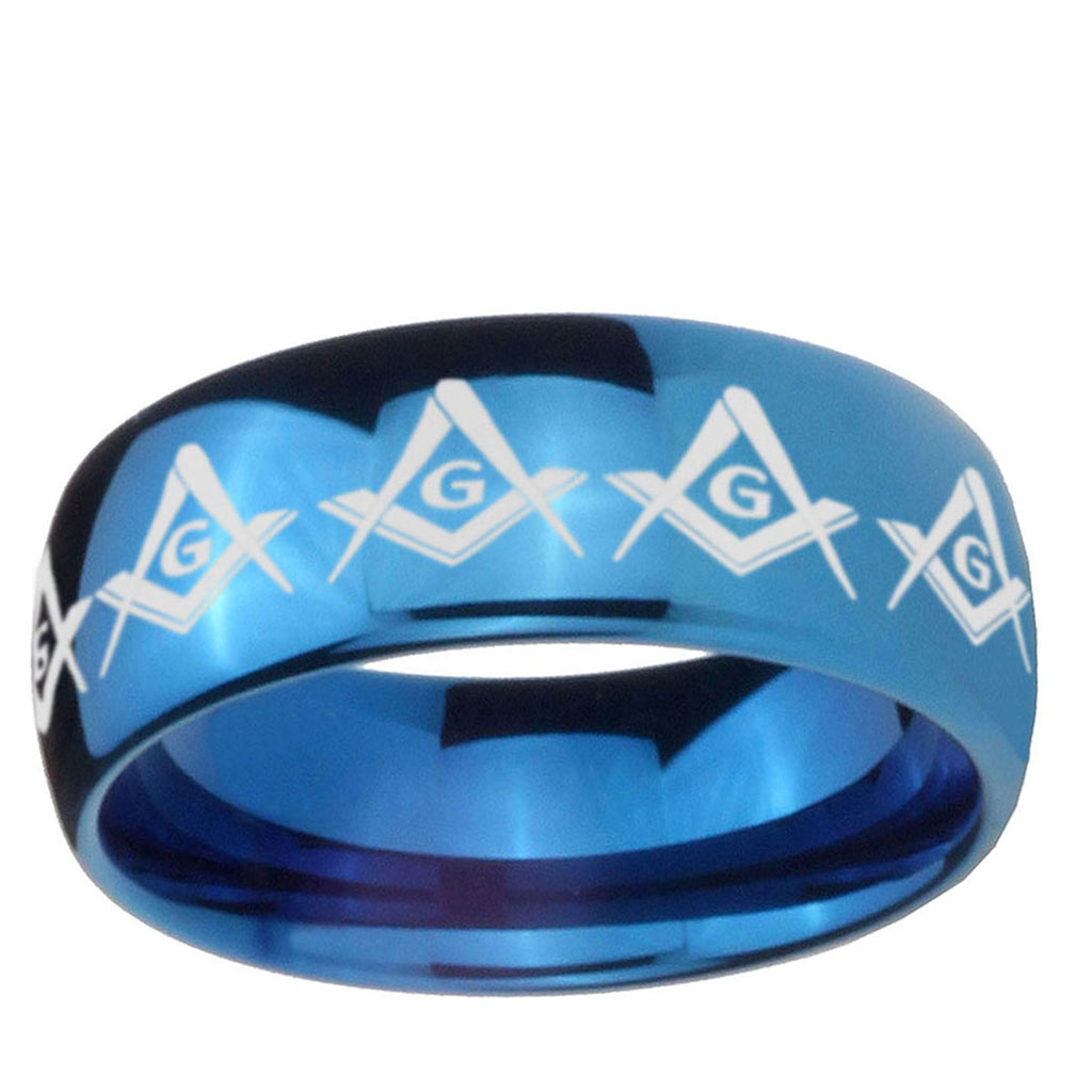 5MMMasonic Square Compass Dome Blue Tungsten Mens Band