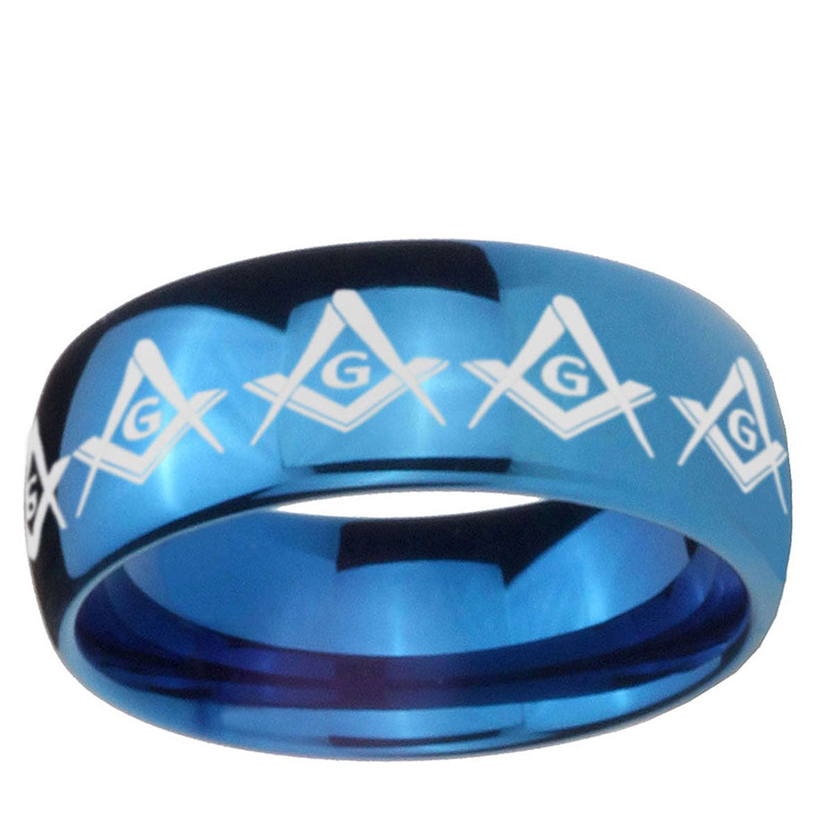 5MMMasonic Square Compass Dome Blue Tungsten Mens Band