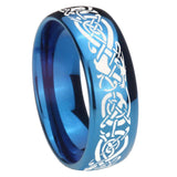 8mm Celtic Knot Dragon Dome Blue Tungsten Carbide Anniversary Ring