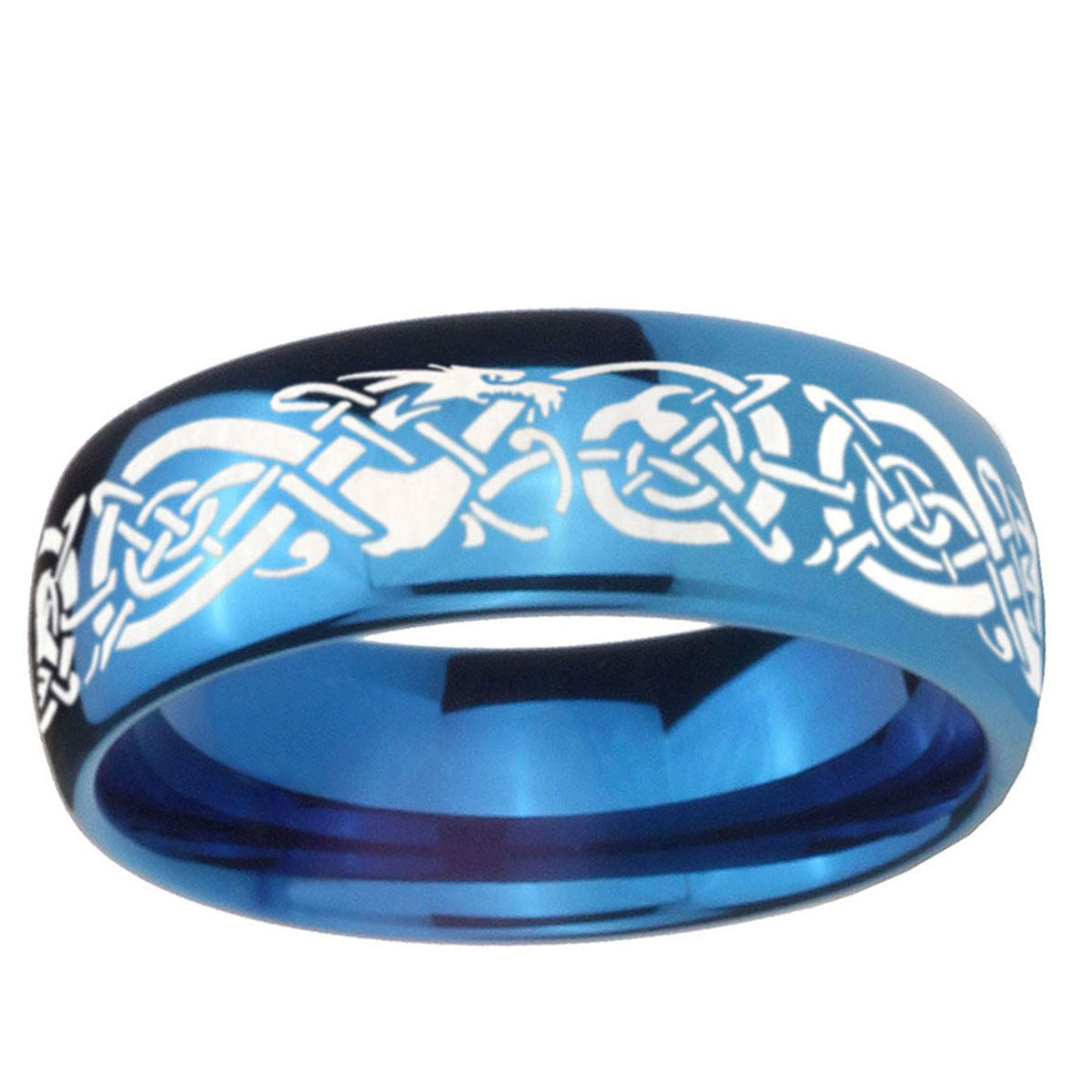 5MMCeltic Knot Dragon Dome Blue Tungsten Anniversary Ring