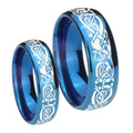 Celtic Knot Dragon Dome Blue Tungsten Promise Ring Set