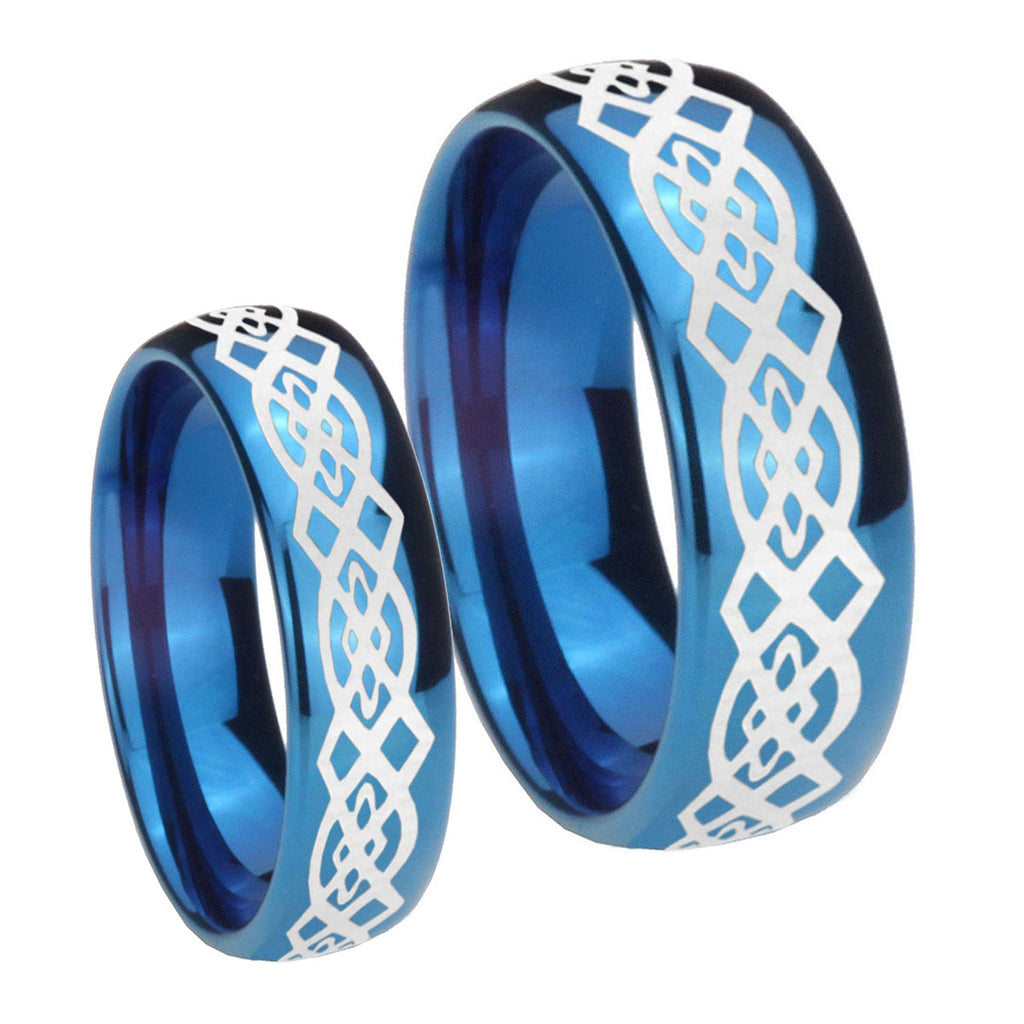 Celtic Knot Dome Blue Tungsten Bridal Ring Set