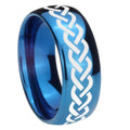 8MM Laser Celtic Knot Dome Blue Tungsten Men's Wedding Band