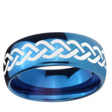 5, 8mm Laser Celtic Knot Dome Blue Tungsten Ring