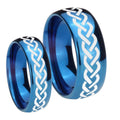 Laser Celtic Knot Dome Blue Tungsten Bridal Set Rings