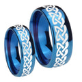 Celtic Knot Love Dome Blue Tungsten Wedding Set Ring
