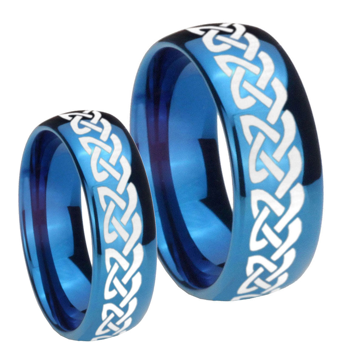 Celtic Knot Love Dome Blue Tungsten Wedding Set Ring
