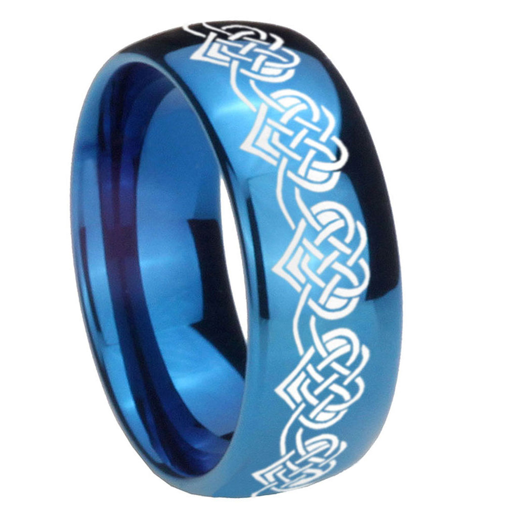 8MM Celtic Knot Heart Dome Blue Tungsten Men's Wedding Band