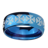 8mm-Medieval-Cross-Dome-Blue-Tungsten-Carbide-Men's-Wedding-Band