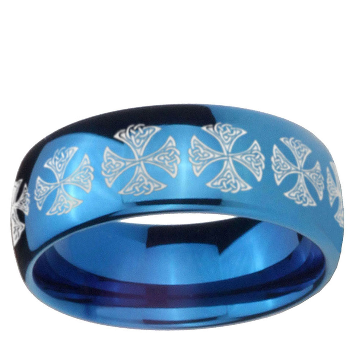 5MMMedieval Cross Dome Blue Tungsten Men's Wedding Band
