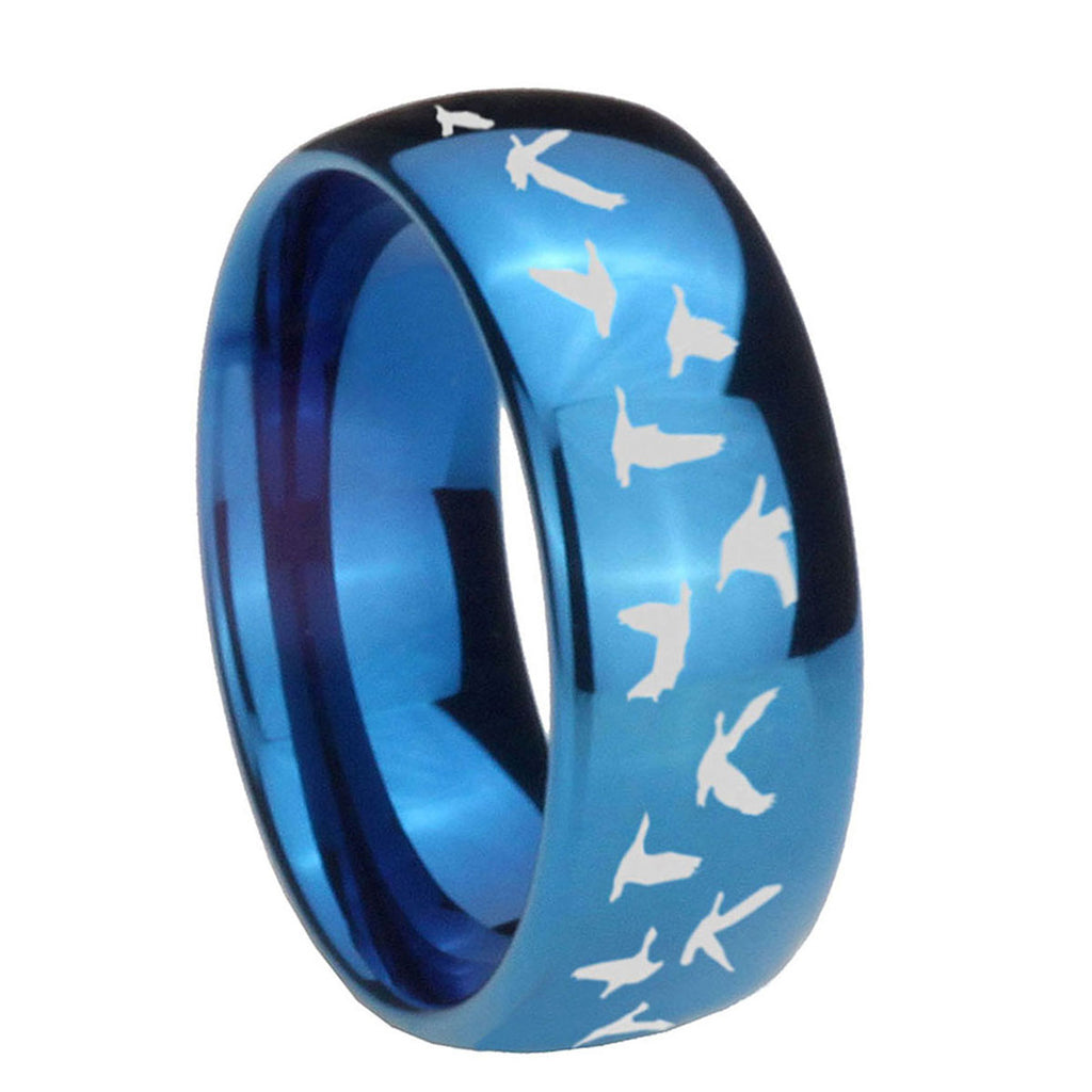 8MM Flying Geese Hunting Dome Blue Tungsten Men's Wedding Band