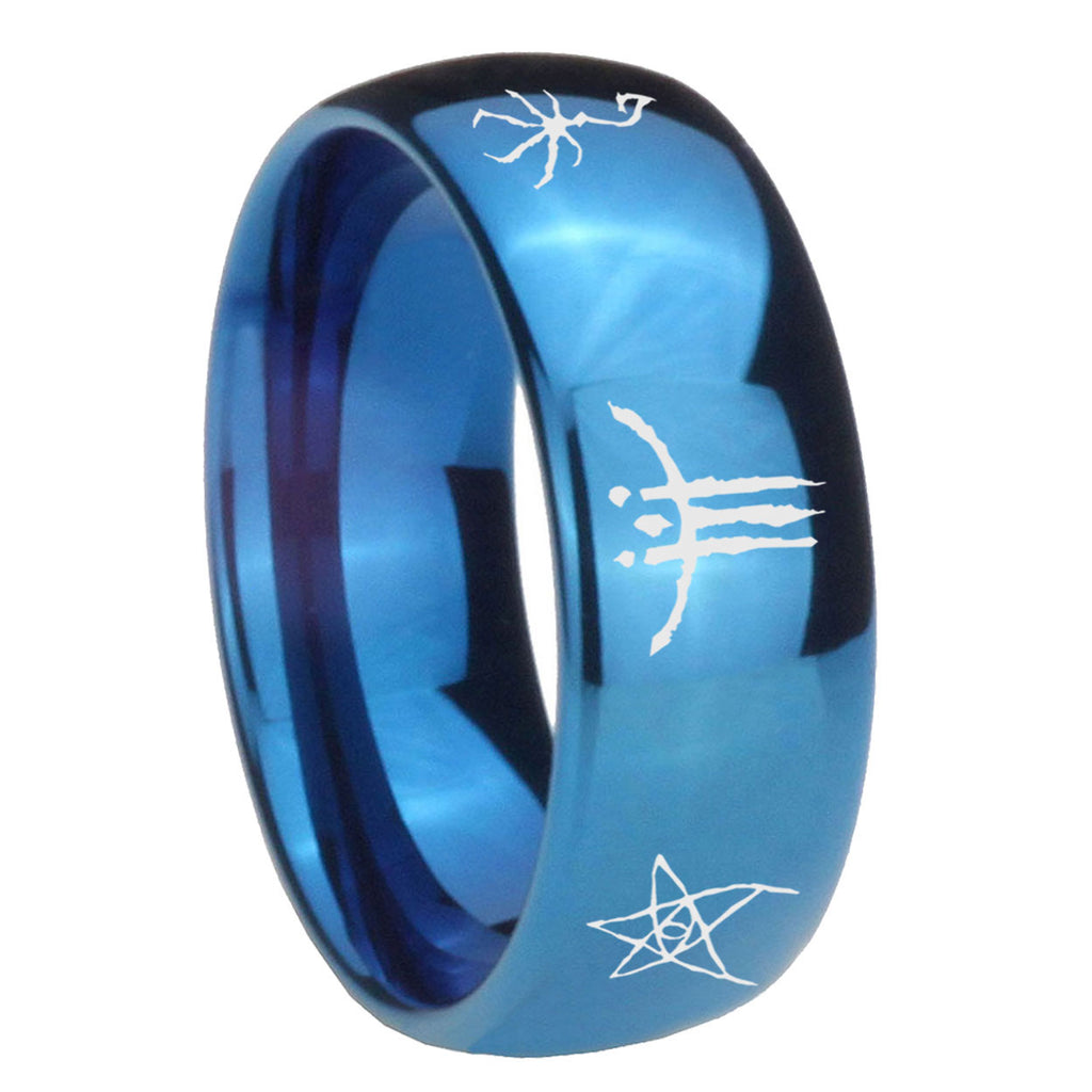 8MM Blackborne Caryll Runes Dome Blue Mens Wedding Bands Engraved
